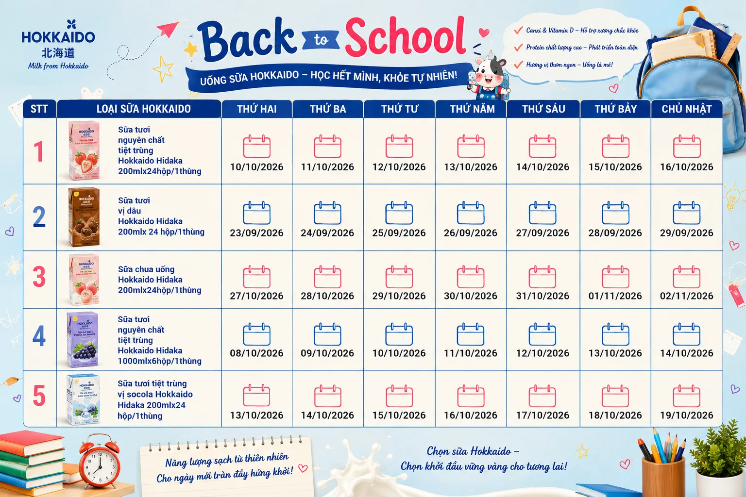 LỊCH SỮA HOKKAIDO VỀ - BACK TO SCHOOL CÙNG CÁC BẠN HỌC SINH ĐÓN NĂM HỌC 2026
