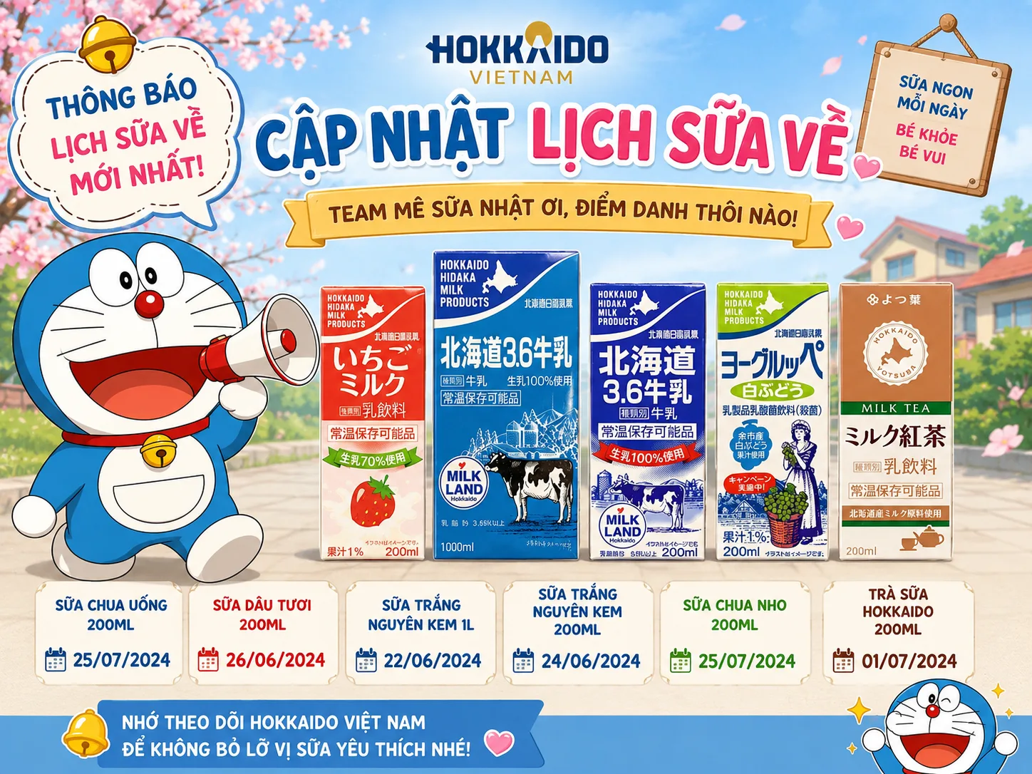 Cập nhật lịch sữa về mới nhất của tháng 6 - 7.2026: Team mê sữa Nhật điểm danh cùng Hokkaido Việt Nam thật nhanh nào!