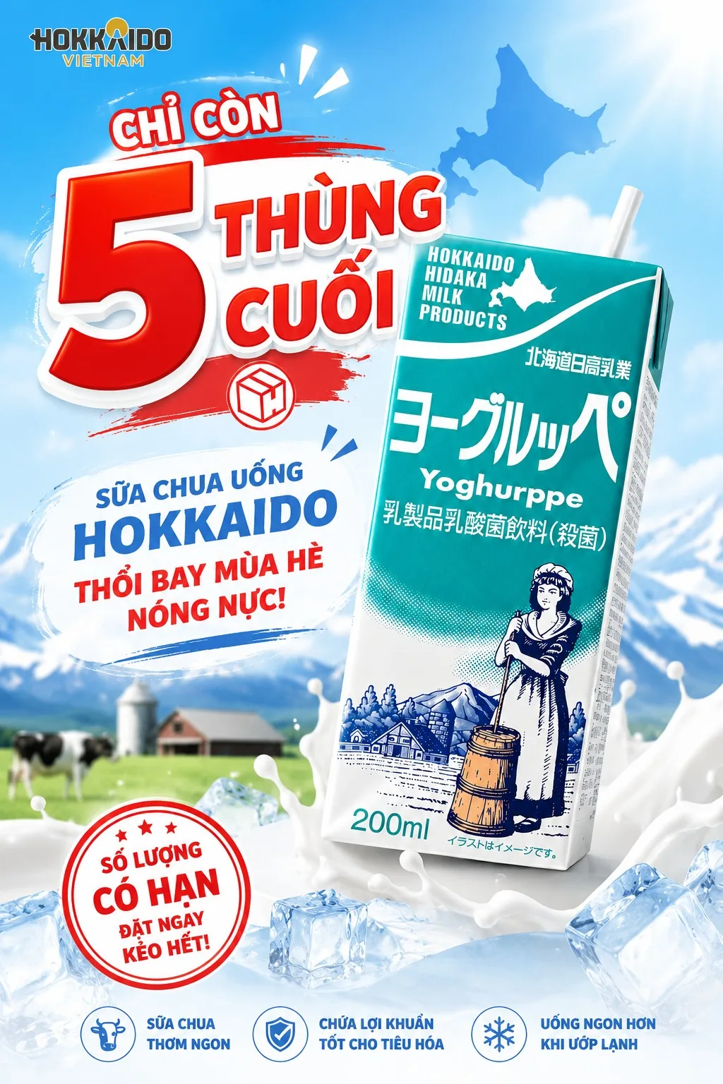 🚨 Cập nhật kho Hokkaido Việt Nam đến 30.5.2026: Sữa chua uống vị nguyên bản chỉ còn 5 thùng cuối!
