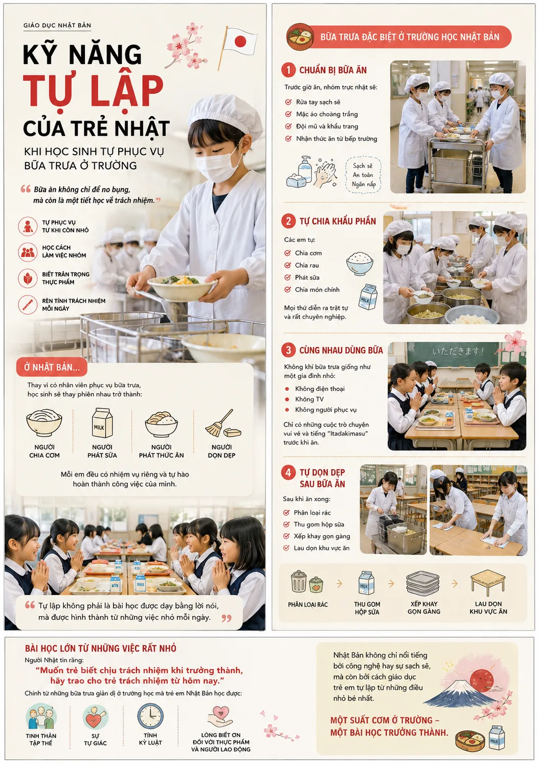 Kĩ năng tự lập - Khi học sinh Nhật tự phục vụ bữa trưa ở trường