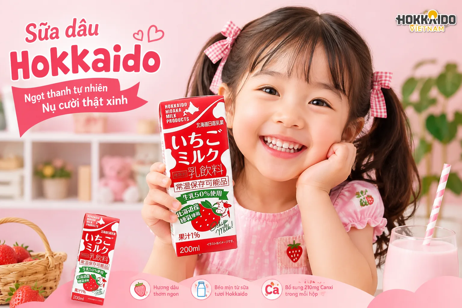 Cùng mẹ "hoá giải" nỗi lo uống sữa sún răng - Hokkaido vị dâu "bảo trợ" hàm răng khoẻ, nụ cười xinh cho bé
