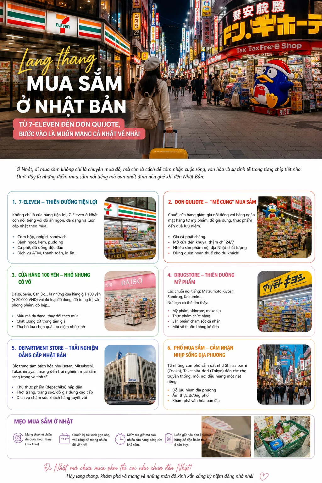 🛍️ Lang thang mua sắm ở Nhật Bản, từ 7-Eleven đến Don Quijote, bước vào là muốn mang cả Nhật về nhà